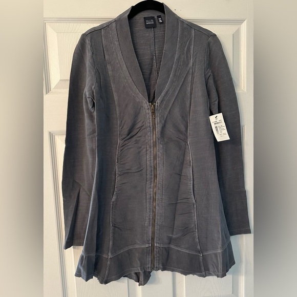 BLUE SAKS FIFTH AVE XS BLUE KNIT ZIP UP TUNIC TOP JACKET - Picture 5 of 11